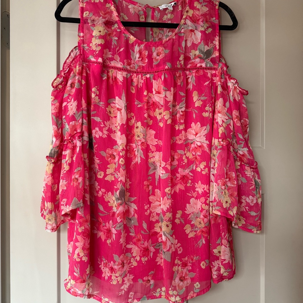 Pink Ruffled off the shoulder 3/4 Sleeve Blouse